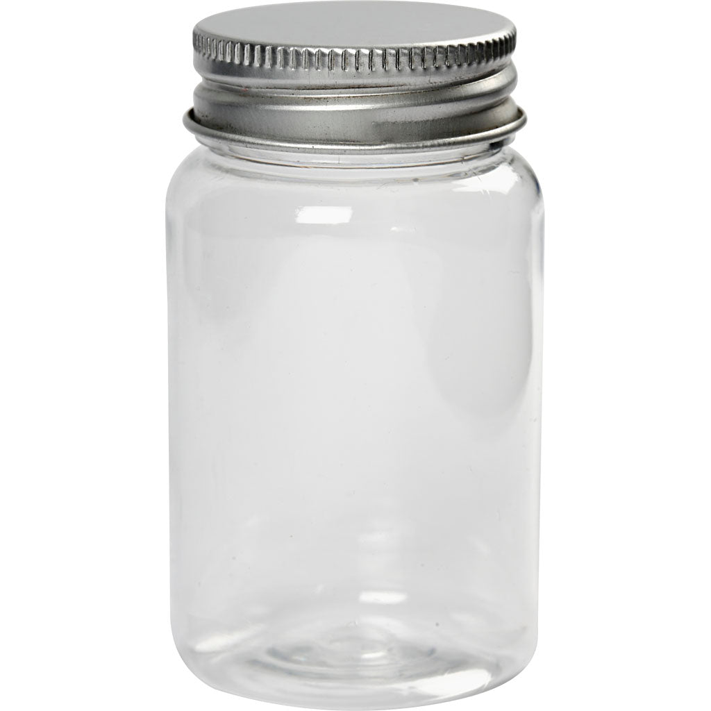 Plastic Jar with Screw-on Lid, H: 77 mm, dia. 45 mm, 100 ml, 10 pc