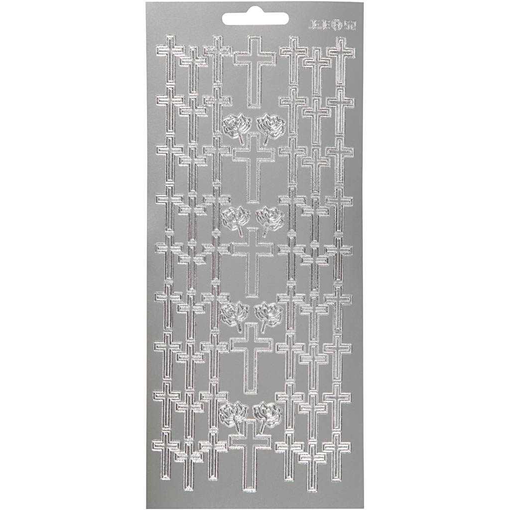 Stickers, cross, sheet 10x23 cm, silver, 1 sheet