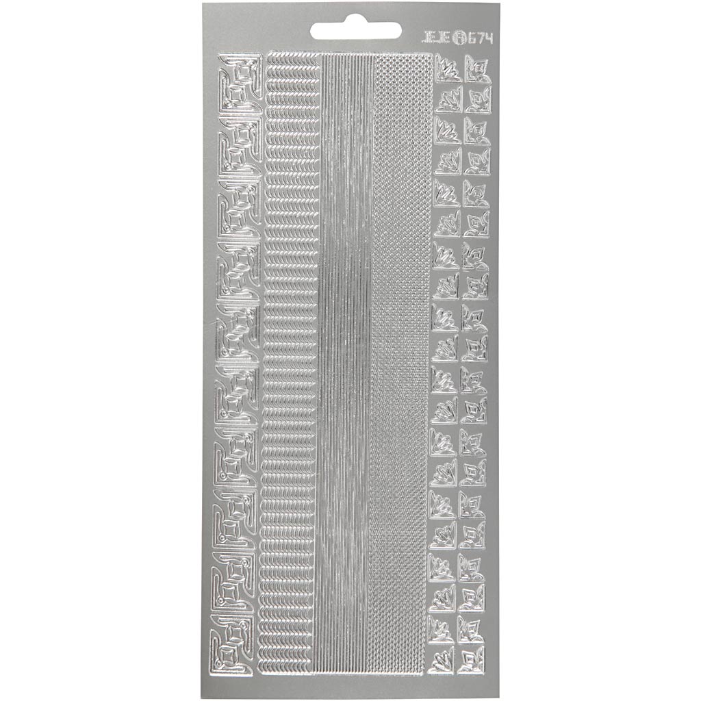 Stickers, borders, sheet 10x23 cm, silver, 1 sheet
