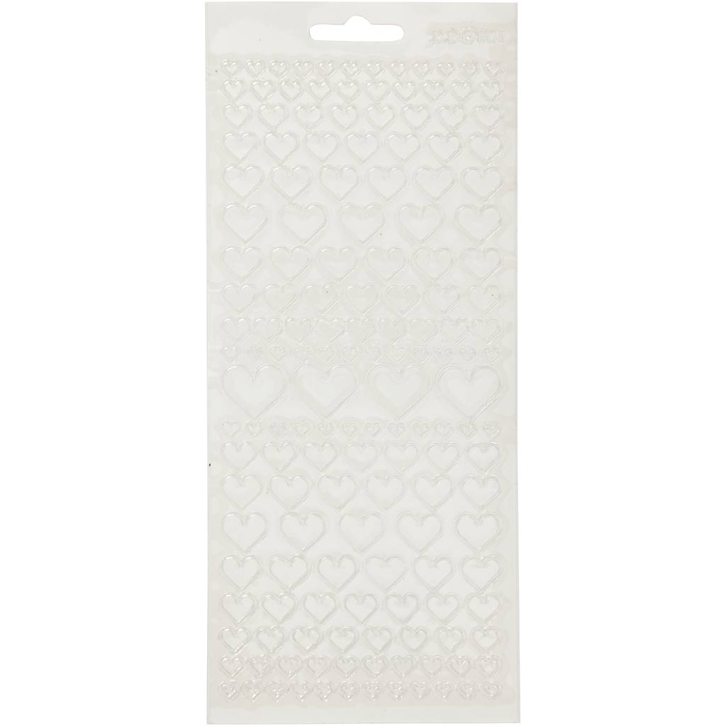 Stickers, hearts, sheet 10x23 cm, transparent, 1 sheet