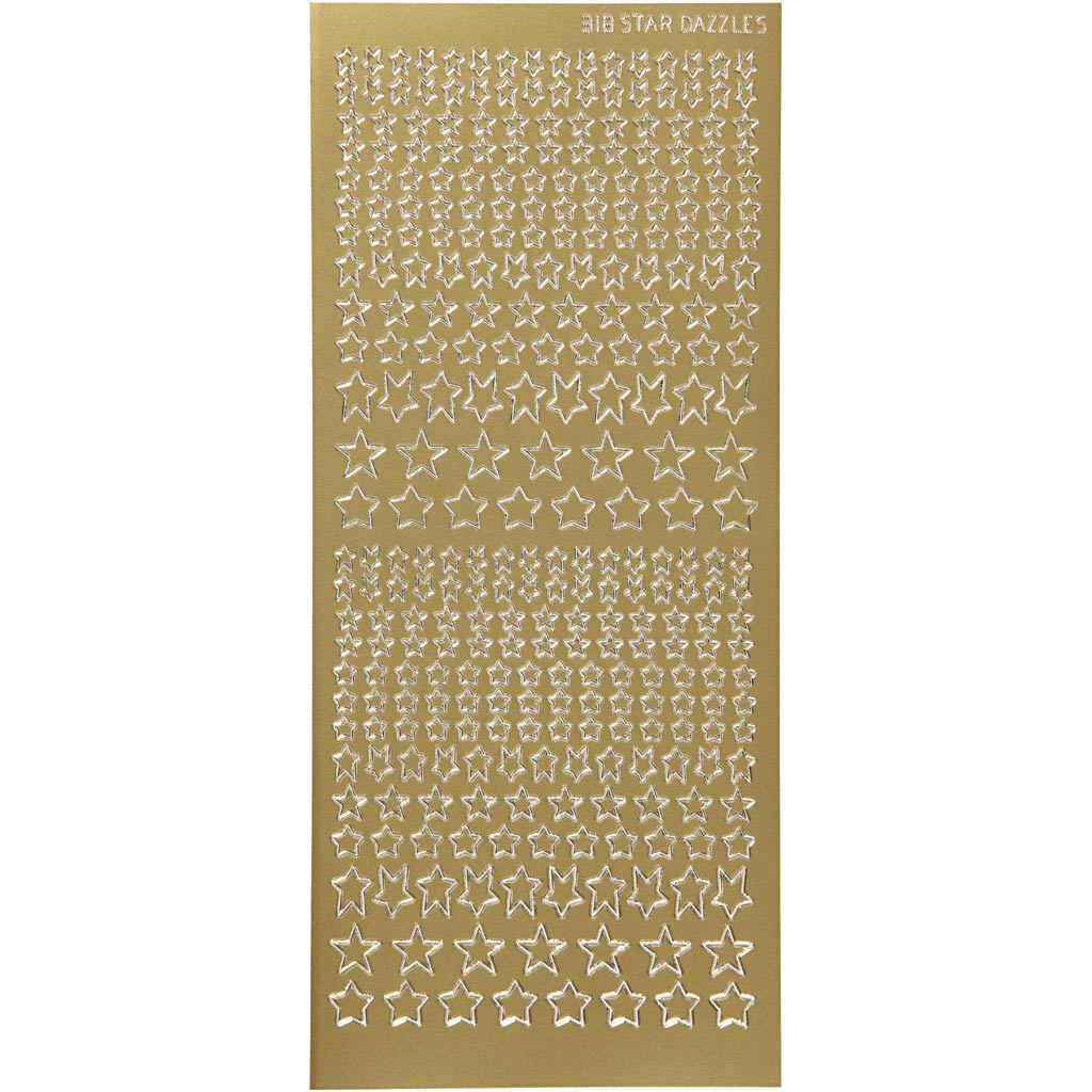 Stickers, stars, sheet 10x23 cm, gold, 1 sheet