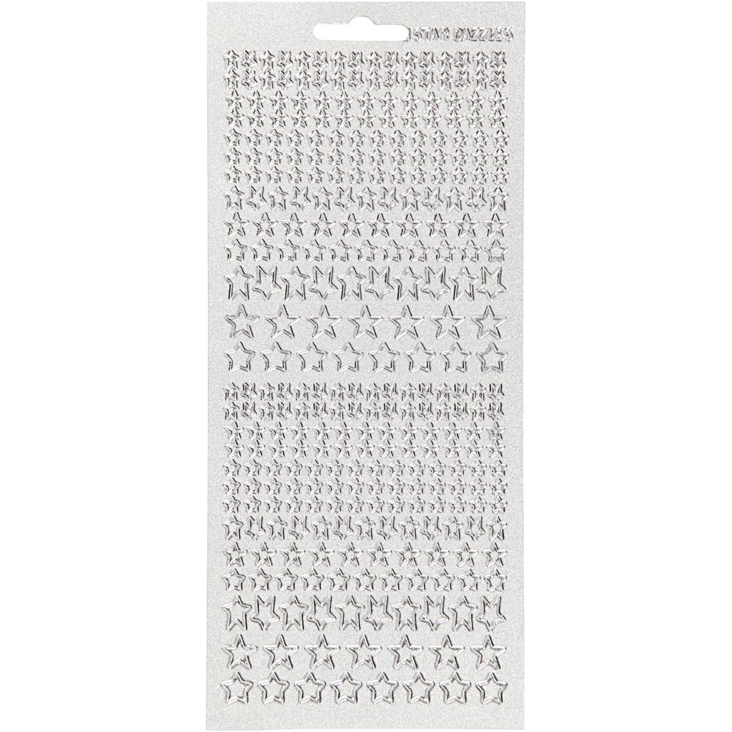 Stickers, stars, sheet 10x23 cm, silver, 1 sheet