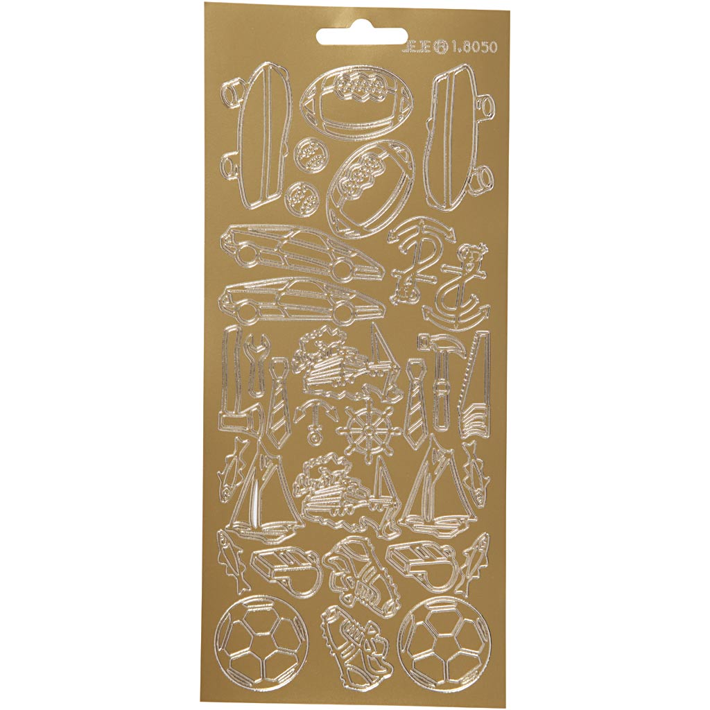 Stickers, sport, sheet 10x23 cm, gold, 1 sheet