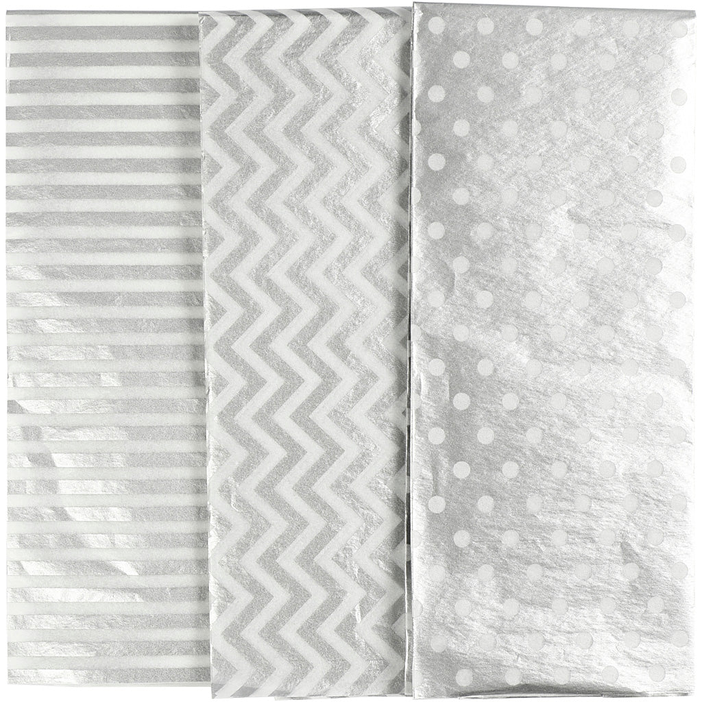 Tissue Paper, sheet 50x70 cm, 17 g, silver, 6 sheet