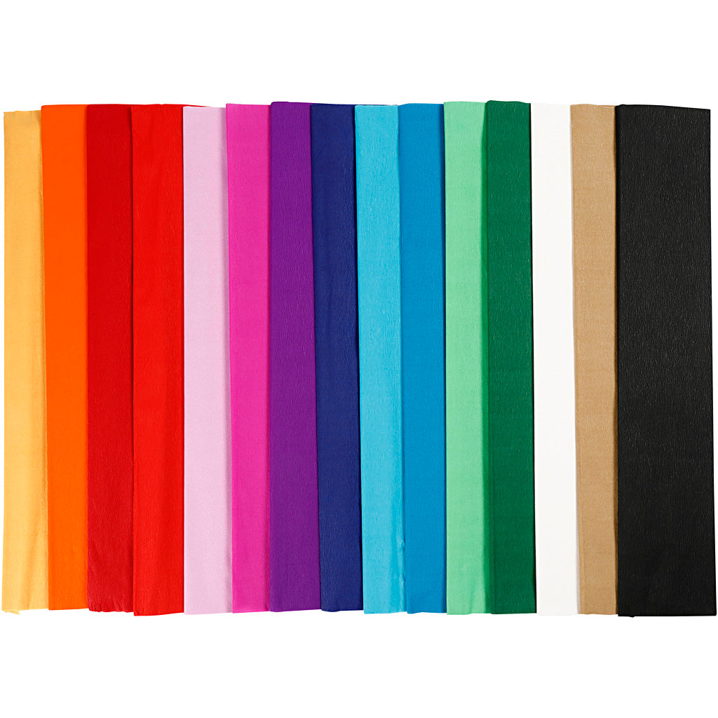 Crepe Paper, L: 2,5 M, W: 50 cm, 22 g, assorted colours, 60 pleats