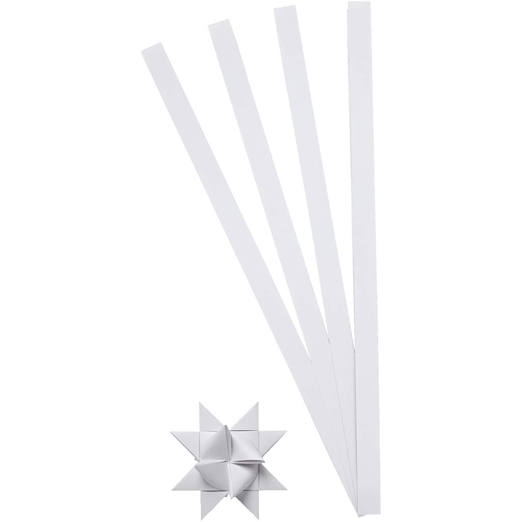 Paper Star Strips, L: 45 cm, dia. 4,5 cm, W: 10 mm, white, 100 strips