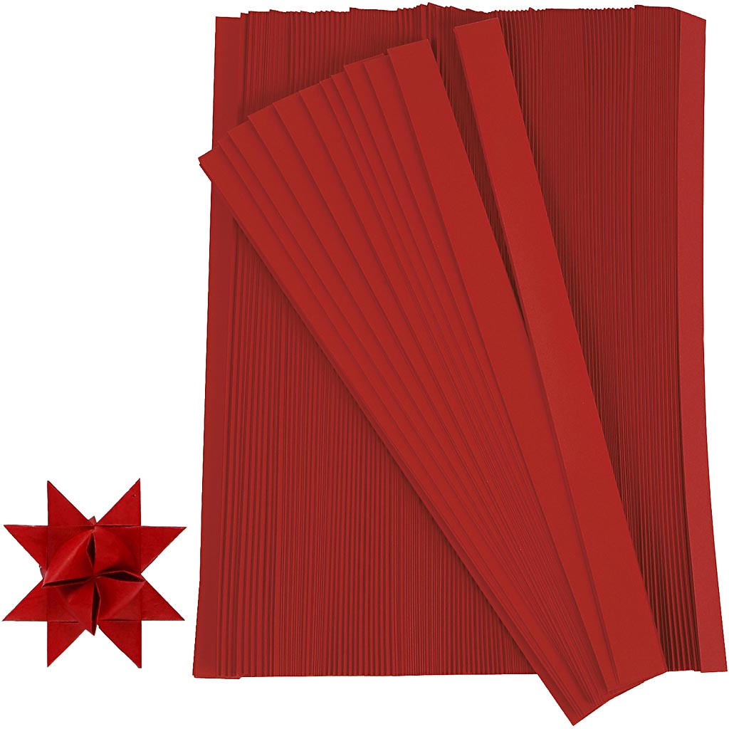 Paper Star Strips, L: 45 cm, W: 10 mm, dia. 4,5 cm, red, 500 strips