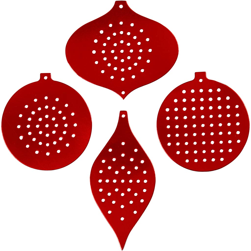 Cross Stitch Card, christmas ornament, H: 8,5-12 cm, hole size 3 mm, metallic red, 8 pc