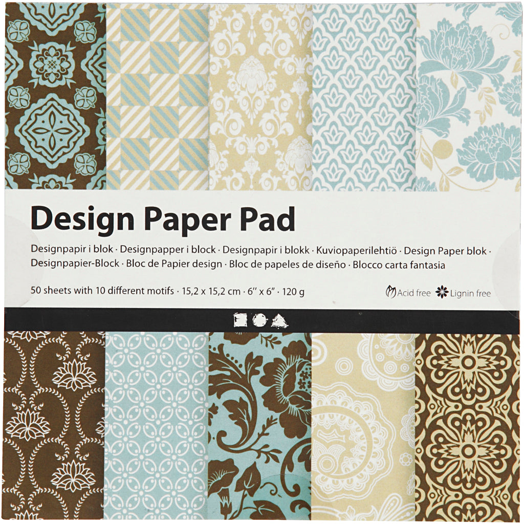 Design Paper Pad, sheet 15,2x15,2 cm, 120 g, light blue, brown, 50 sheet