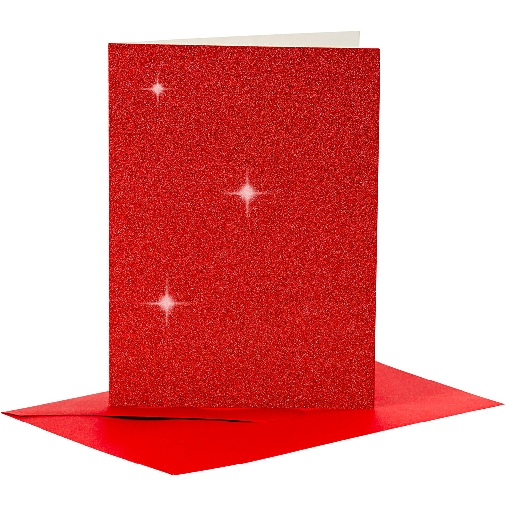 Cards and Envelopes, card size 10,5x15 cm, envelope size 11,5x16,5 cm, glitter, 110+250 g, red, 4 set
