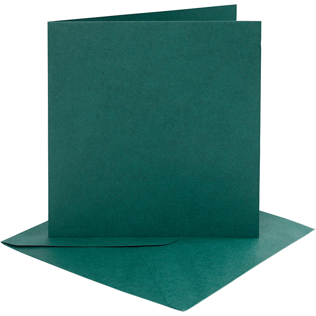 Cards and envelopes, card size 15,2x15,2 cm, envelope size 16x16 cm, 230 g, dark green, 4 set