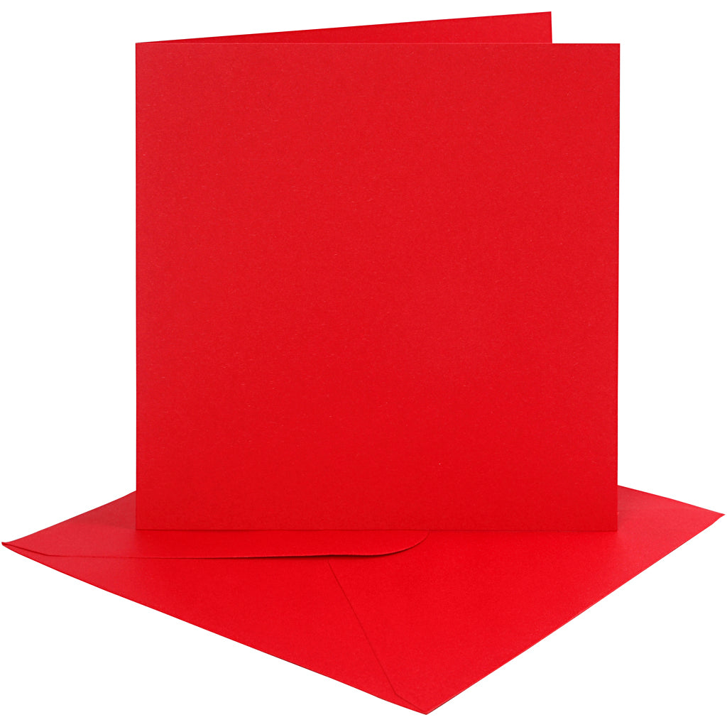Cards and envelopes, card size 15,2x15,2 cm, envelope size 16x16 cm, 230 g, red, 4 set