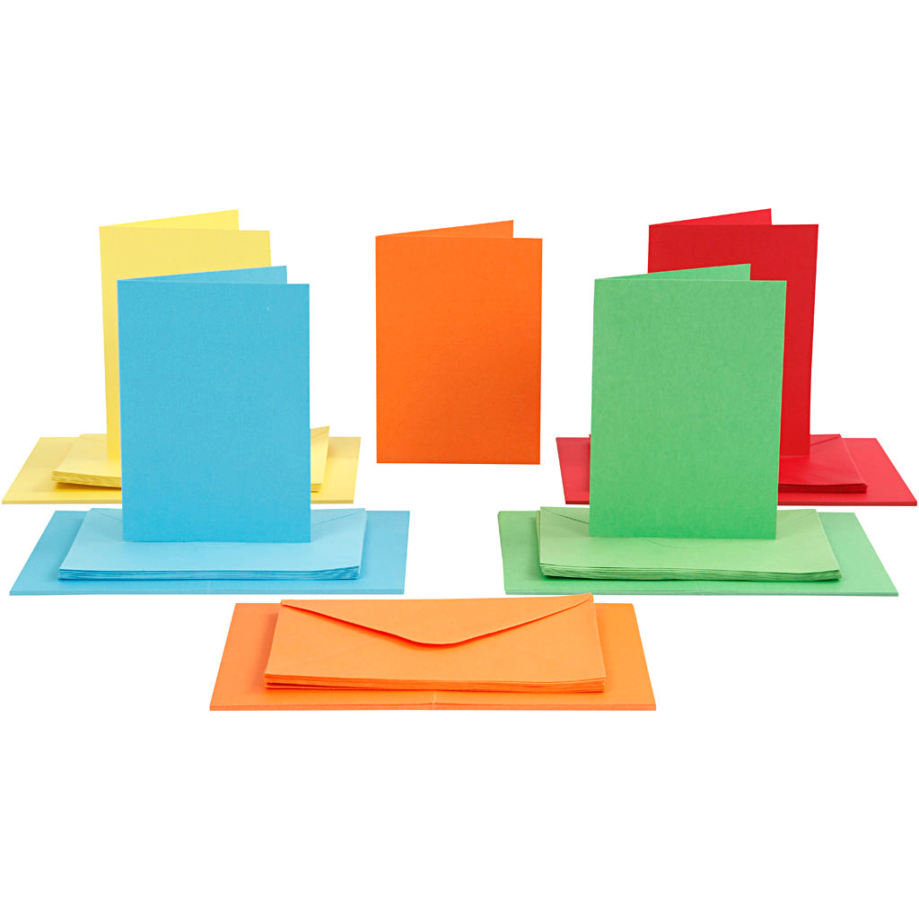 Cards and envelopes, card size 10,5x15 cm, envelope size 11,5x16,5 cm, 110+220 g, assorted colours, 50 set