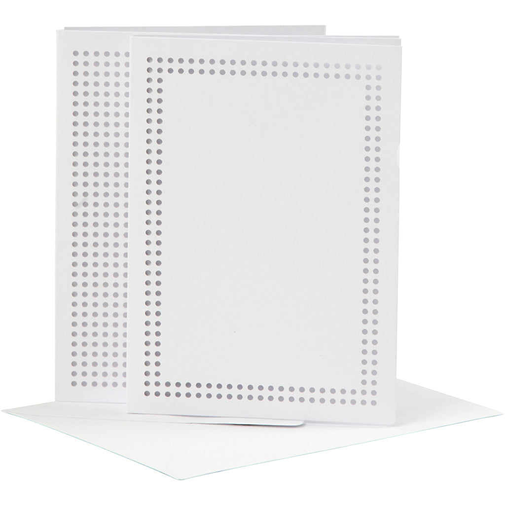 Card for embroidery, card size 10,5x15 cm, envelope size 11,5x16,5 cm, white, 6 set
