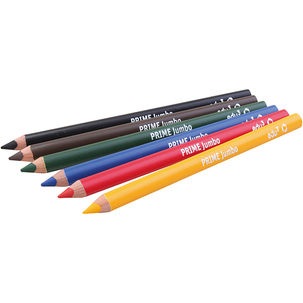 edu Jumbo Coloured Pencils, thickness 10 mm, lead 6,25 mm, assorted colours, 6 pc