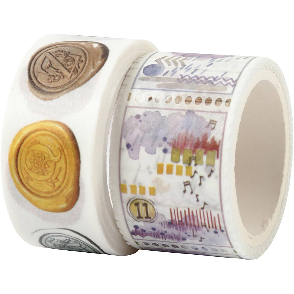 Washi Tape, Snail and landscape motive, L: 3+5 M, W: 20+25 mm, 2 roll