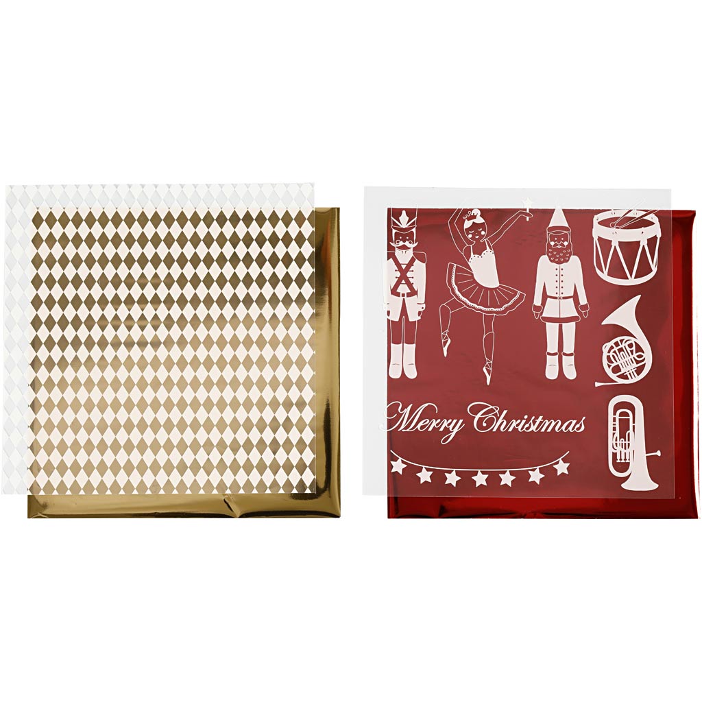 Deco Foil and transfer sheet, nutcracker, santa and ballarina, sheet 15x15 cm, gold, red, white, 4 sheet