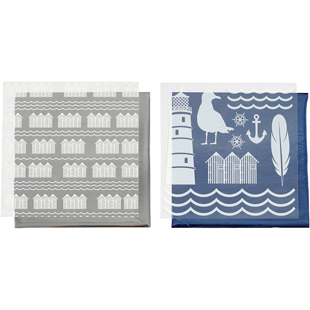 Deco Foil and transfer sheet, lighthouse, sheet 15x15 cm, blue, silver, 2x2 sheet
