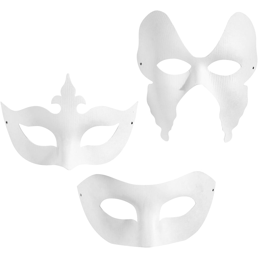 Masks, H: 10-20 cm, W: 18-20 cm, white, 3x4 pc