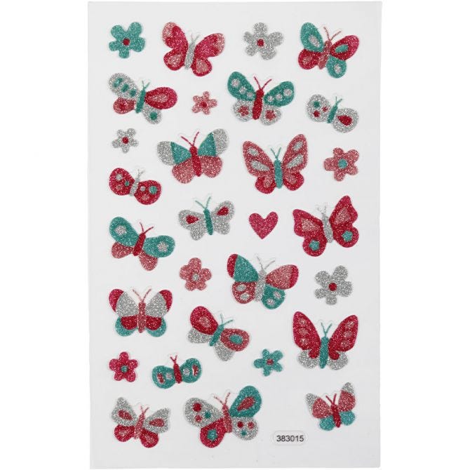 Glitter Stickers, butterflies, sheet 10x16 cm, 1 sheet