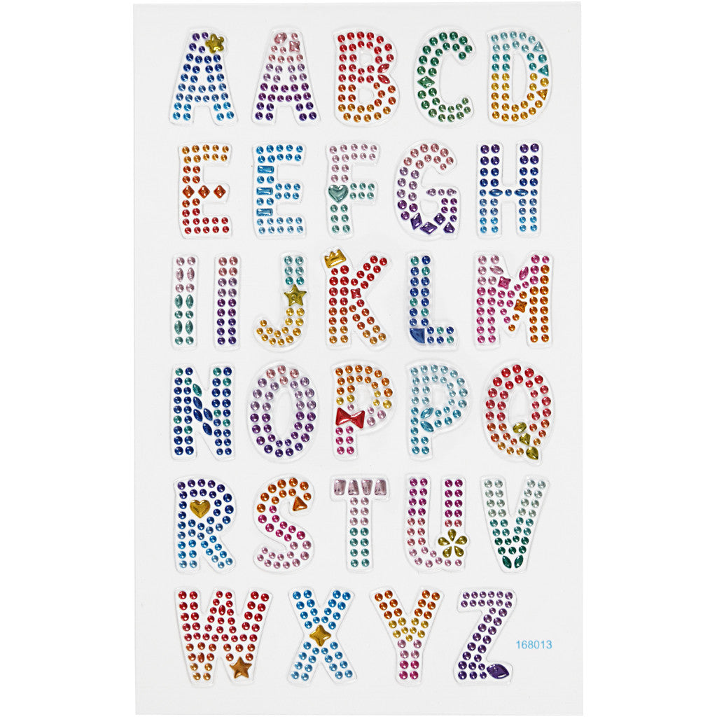 Diamond stickers, alphabet, sheet 10x16 cm, 1 sheet