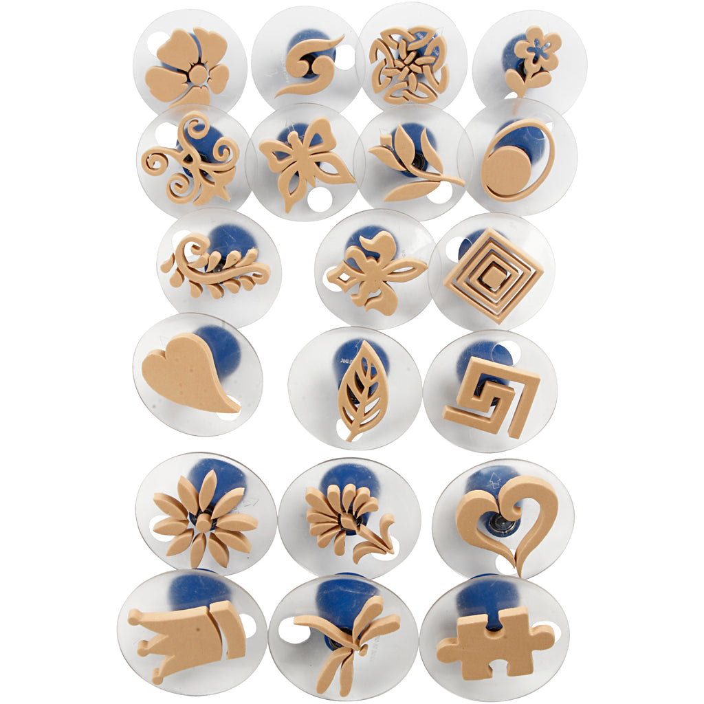 Foam Stamps With Handle, size 3-6 cm, 20 pc