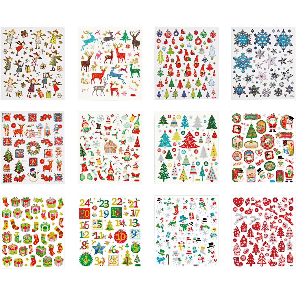 Book of stickers, christmas, sheet 15x16,5 cm, ca. 584 pc, 12 sheet