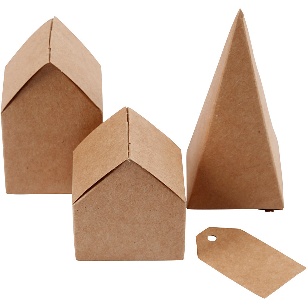 Die cut houses and trees, H: 5,7-10 Cm cm