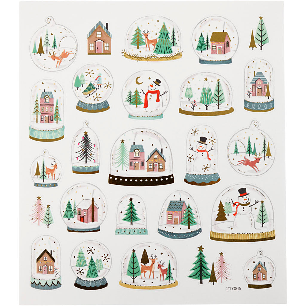 Stickers, snow globes, sheet 15x16,5 cm, 1 sheet