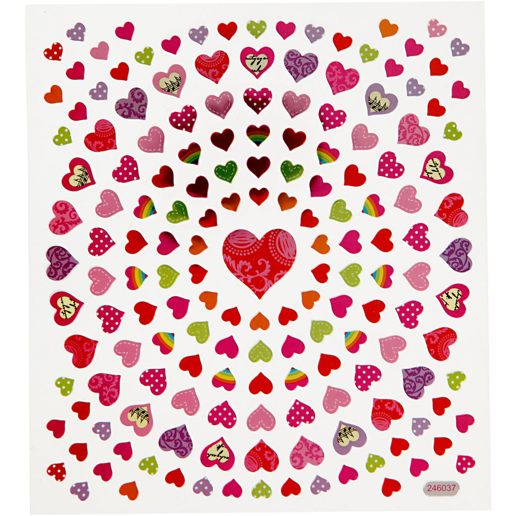Stickers, small hearts, sheet 15x16,5 cm, ca. 108 pc, 1 sheet