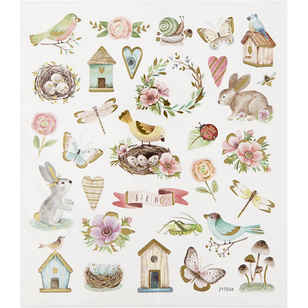 Stickers, spring and easter, sheet 15x16,5 cm, ca. 34 pc, 1 sheet