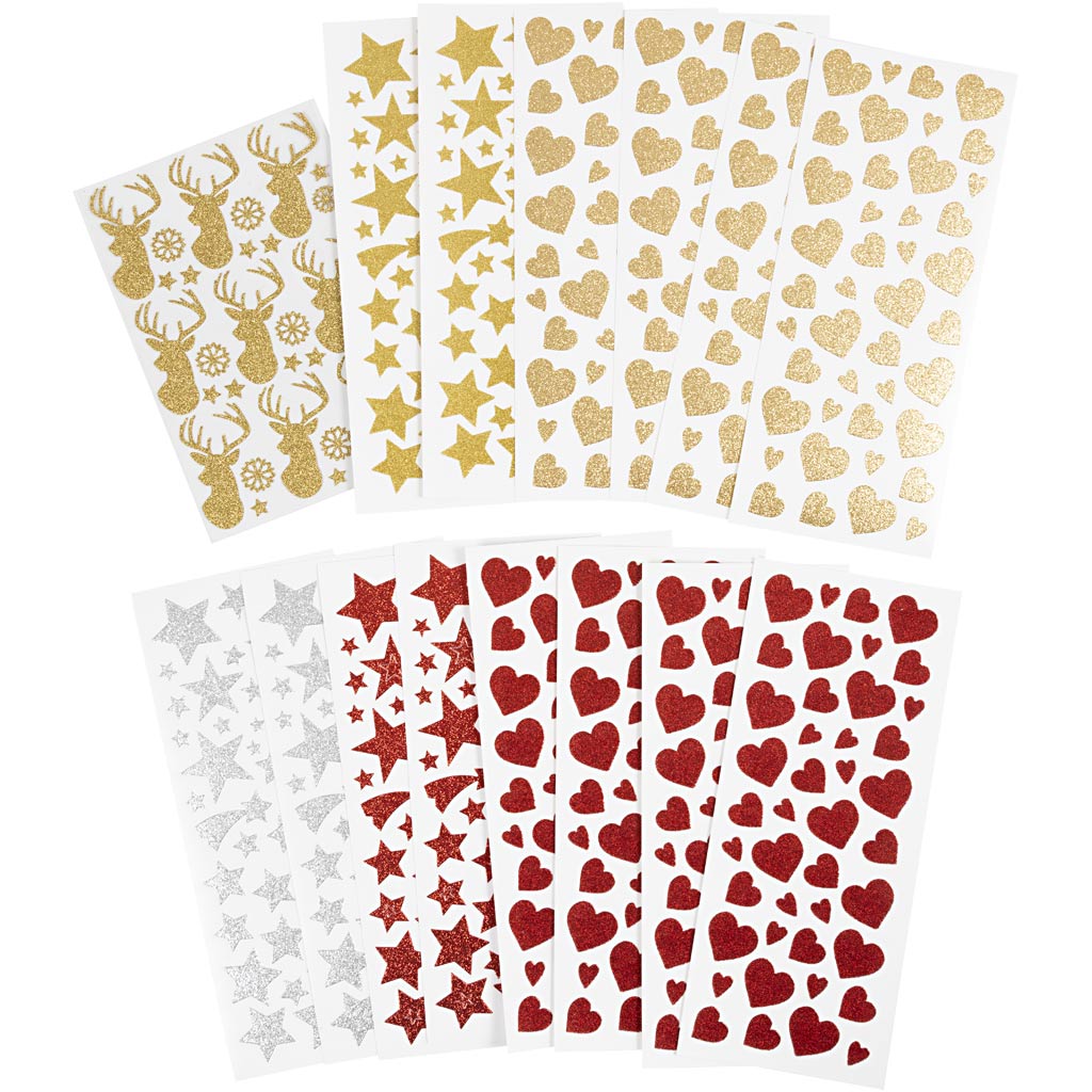 Glitter Stickers, sheet 10x24+12x18,5 cm, 8 sheet