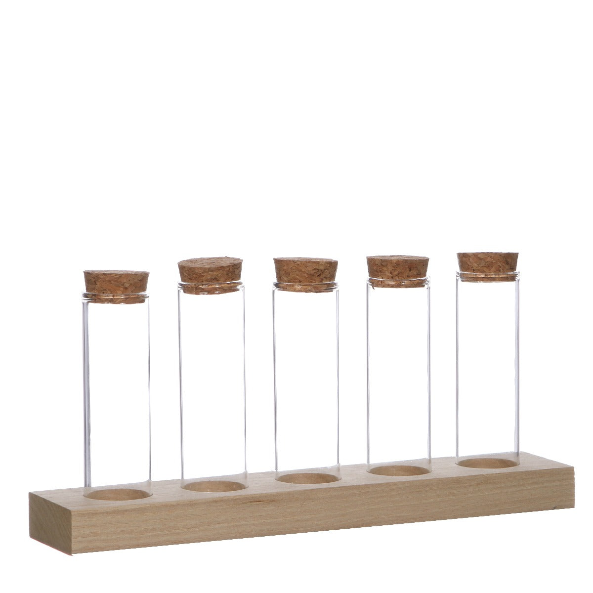 Glass tubes Ø3cm 5 tubes on wooden board (6 sets)