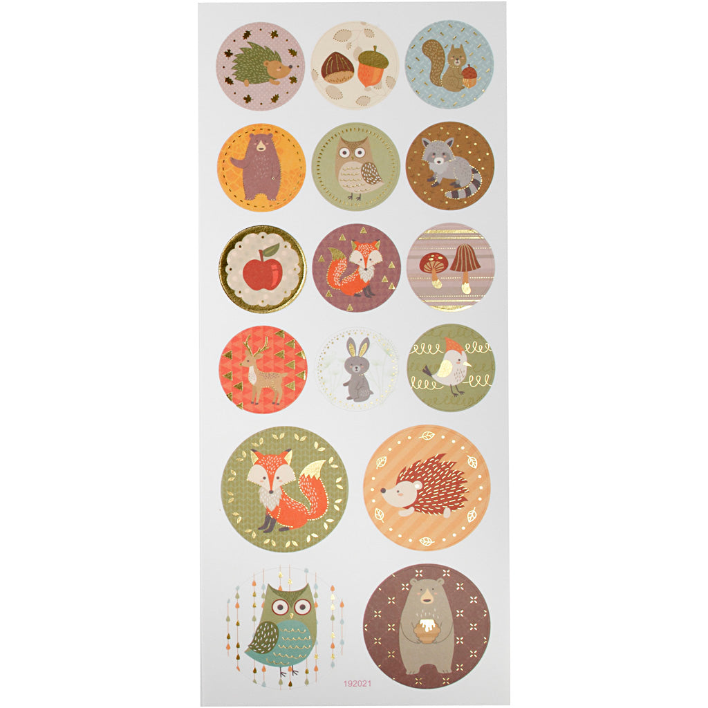 Stickers, forrest animals, sheet 10x23 cm, ca. 16 pc, 1 sheet