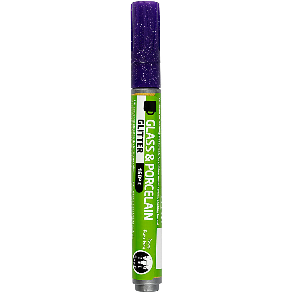 Glass & Porcelain Marker, glitter, line 2-4 mm, semi opaque, violet