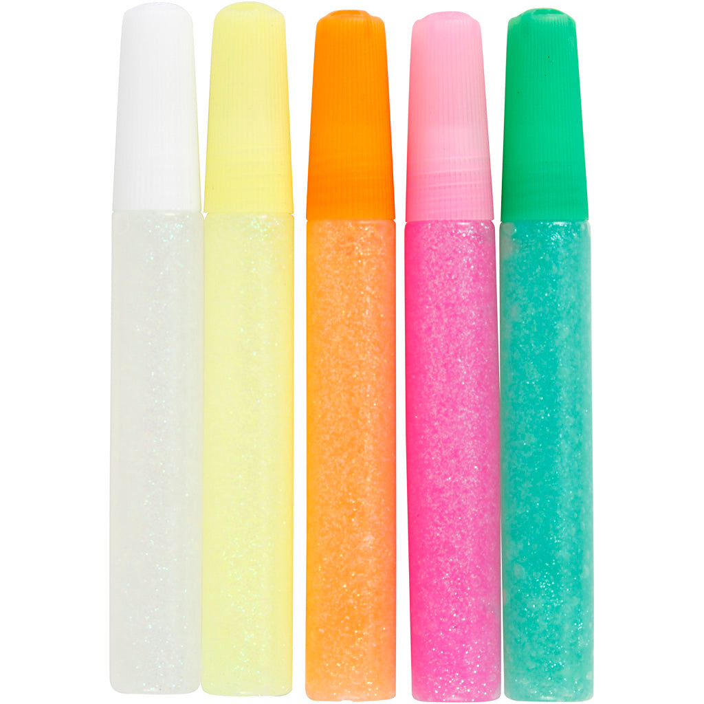 Glitter Glue, pastel colours, 5x10 ml