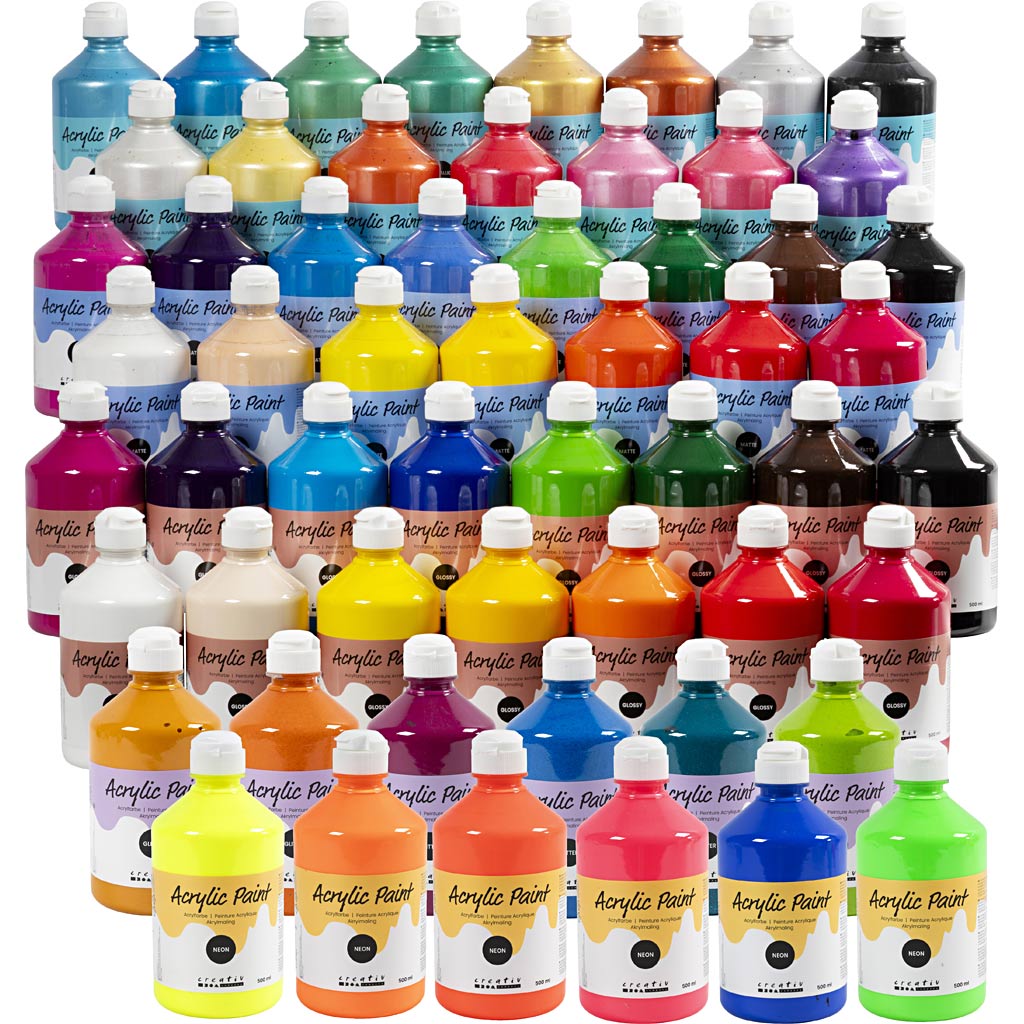 Acrylic Paint, assorted colours, 57x500 ml