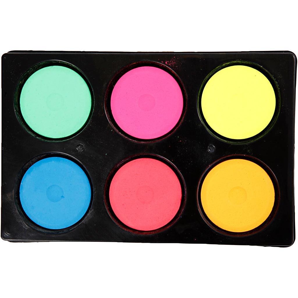 Watercolours, H: 16 mm, dia. 44 mm, neon colours, 1 pack