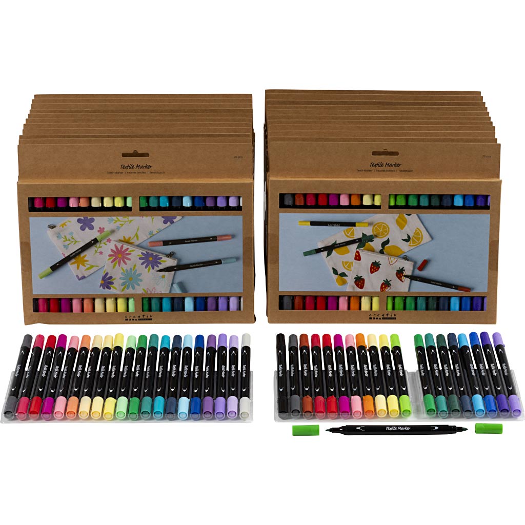 Textile markers, line 2,3+3,6 mm, standard colours, additional colours, 24x20 pc