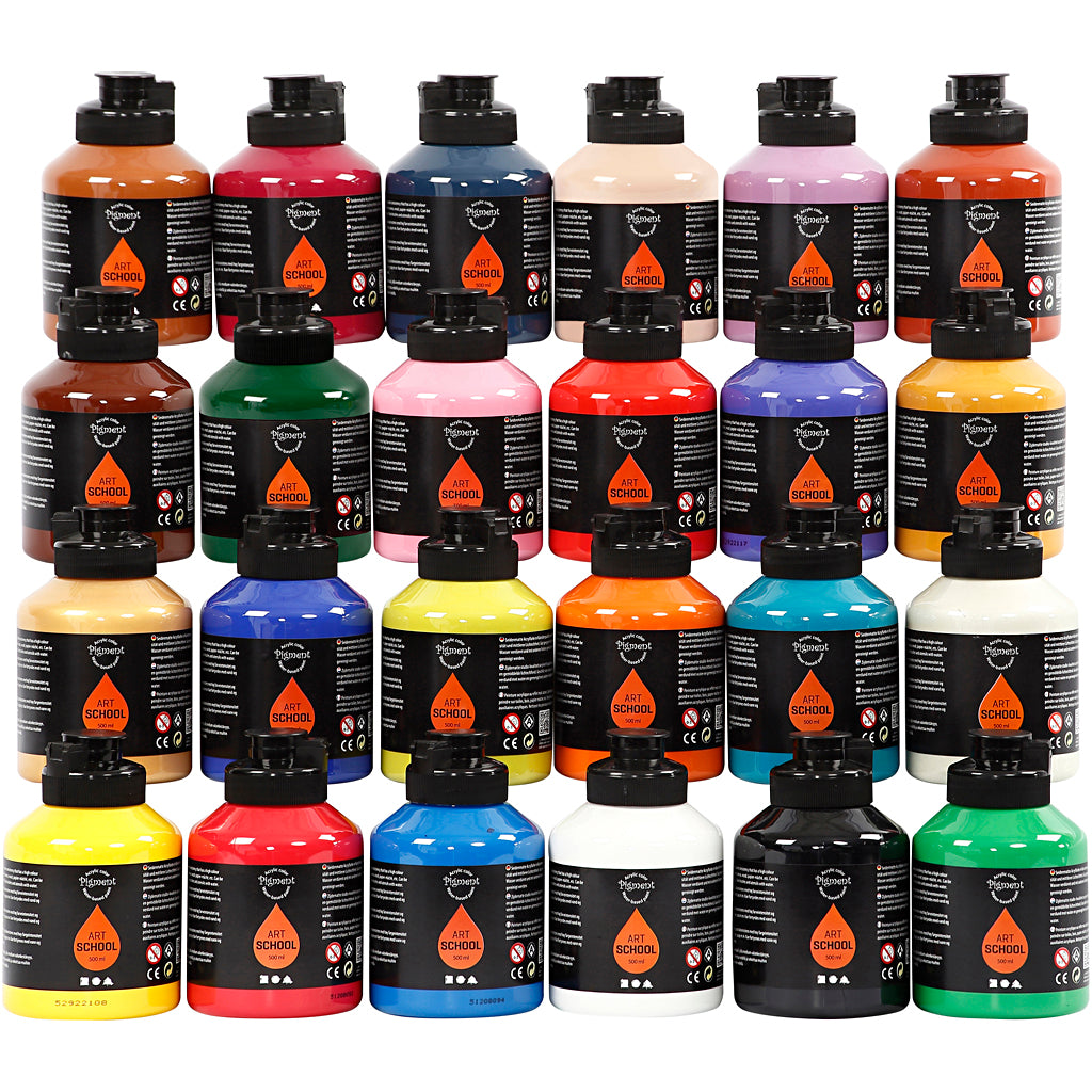 Acrylic Paint, semi-glossy, assorted colours, 24x500 ml