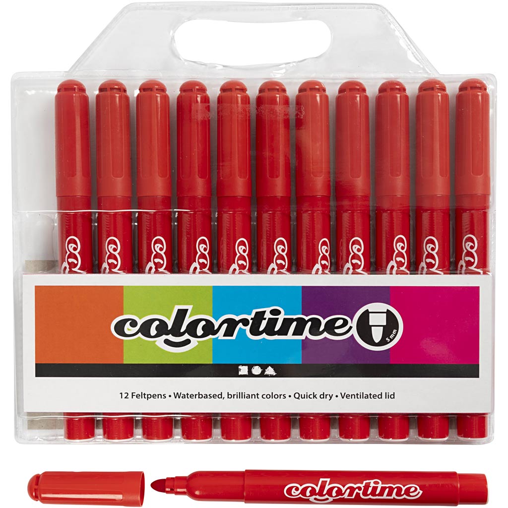Colortime Markers, line 5 mm, red, 12 pc