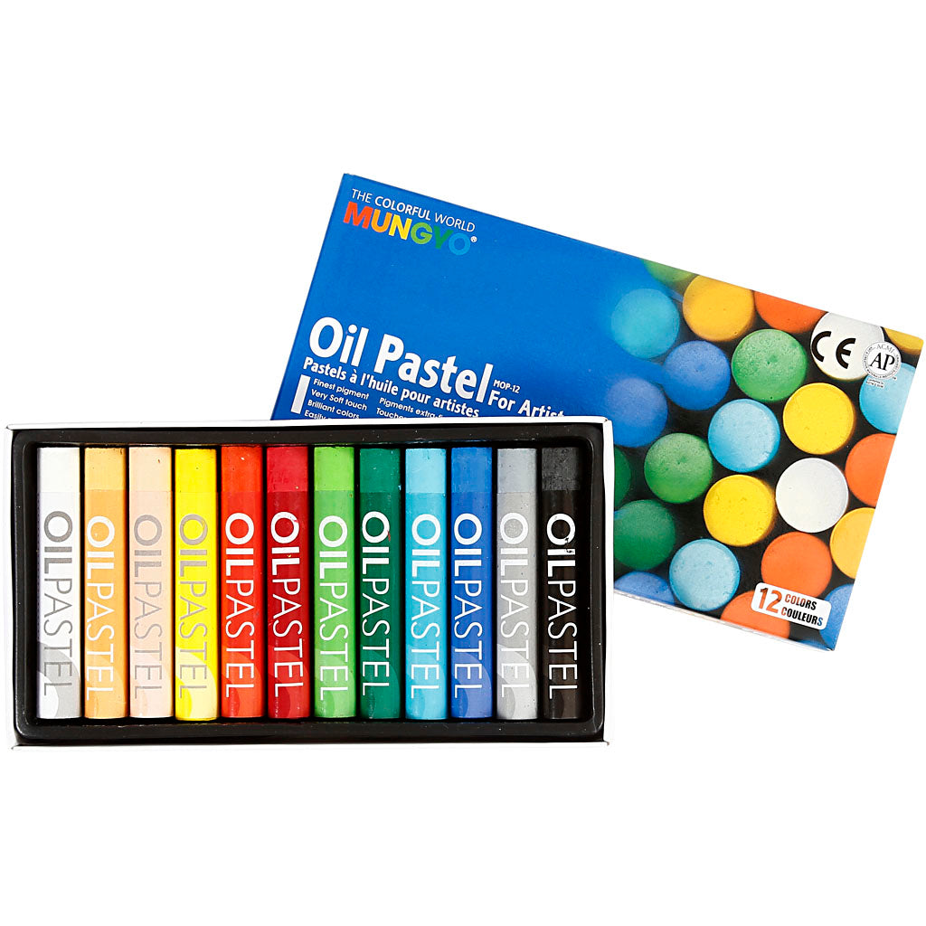 Mungyo Oil Pastel, L: 7 cm, thickness 11 mm, assorted colours, 12 pc