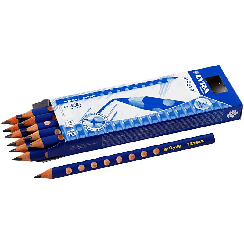 Groove Graphite Pencils, dia. 10 mm, B, lead 4,25 mm, 12 pc