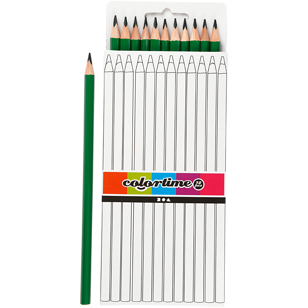 Colortime Colouring Pencils, L: 17 cm, lead 3 mm, green, 12 pc