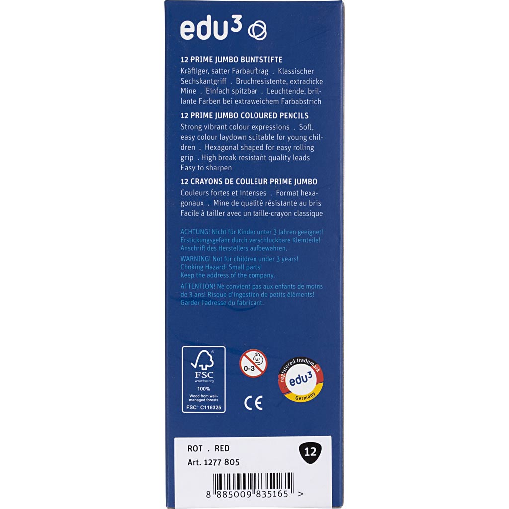 edu Jumbo Coloured Pencils, thickness 10 mm, lead 6,25 mm, dark red, 12 pc