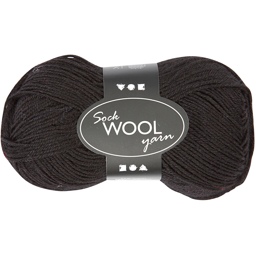 Sock Yarn, L: 200 M, black, 50 g/ 1 ball