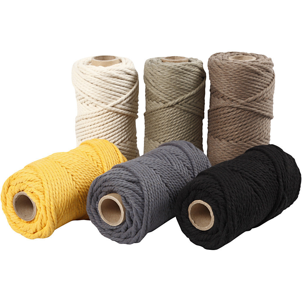 Macramé cord, L: 55 M, dia. 4 mm, assorted colours, 6x330 g