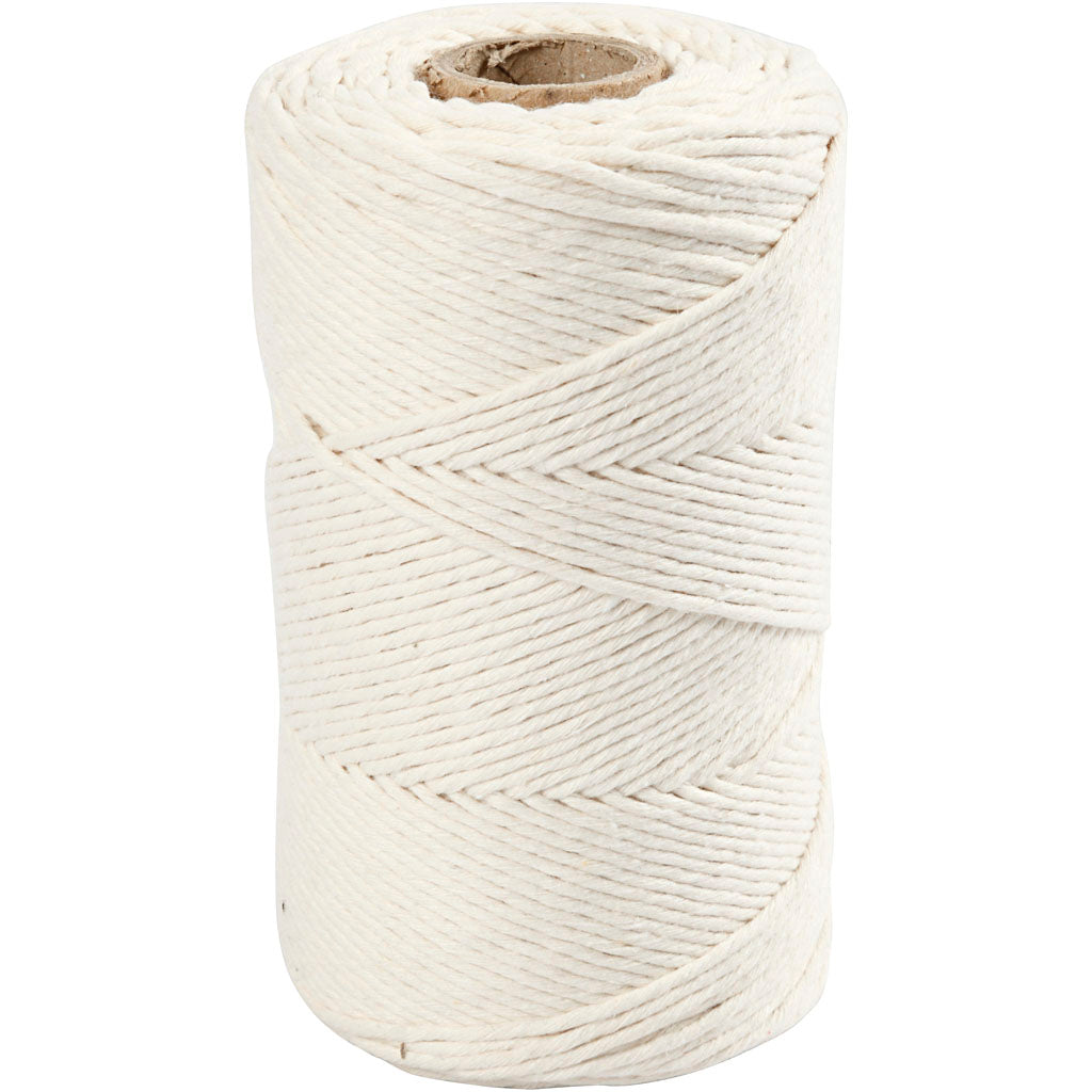 Macramé Cord, L: 198 M, dia. 2 mm, off-white, 330 g/ 1 roll