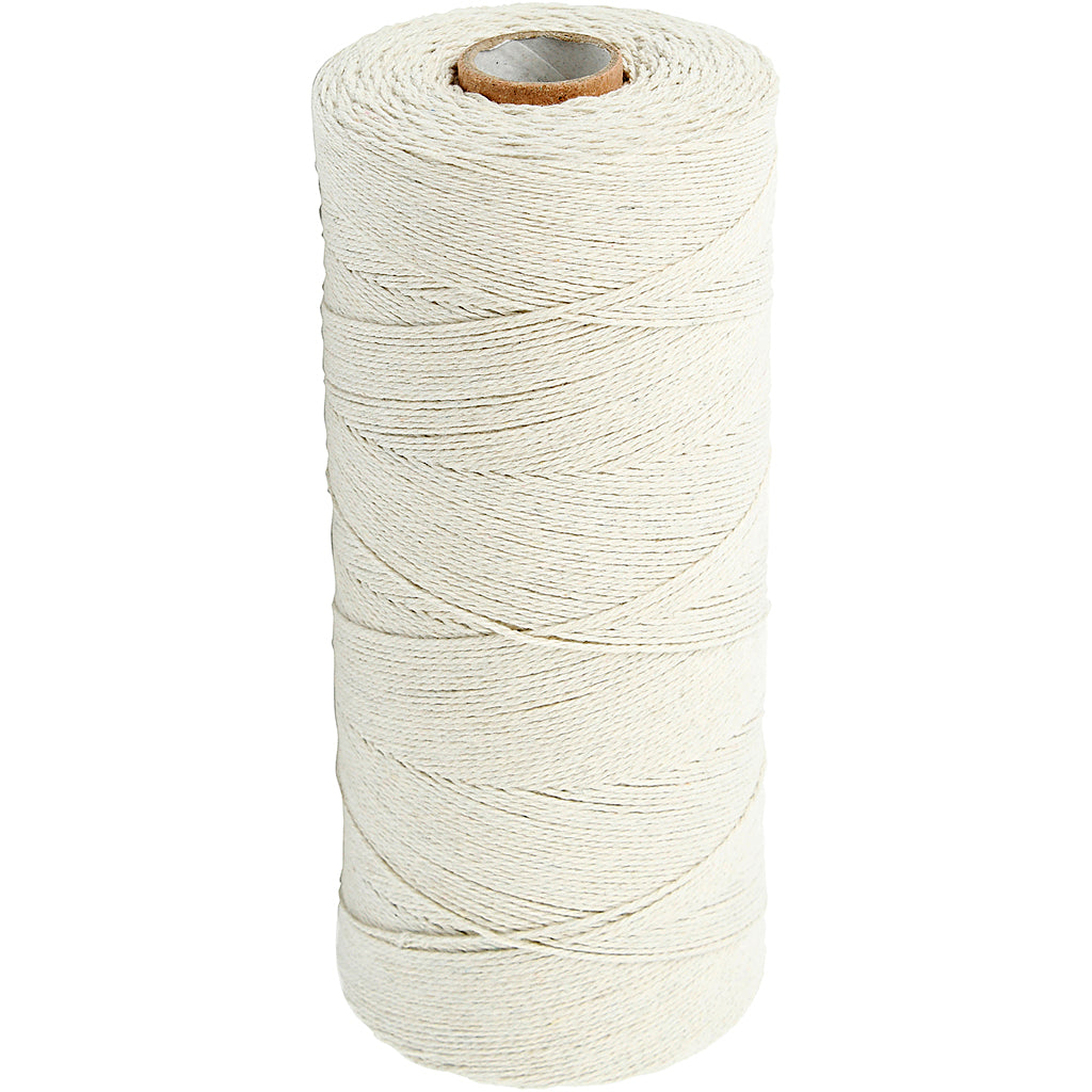 Cotton Twine, L: 700 M, Extra thin quality 12/6, ca. 1 mm, light natural, 250 g/ 1 ball