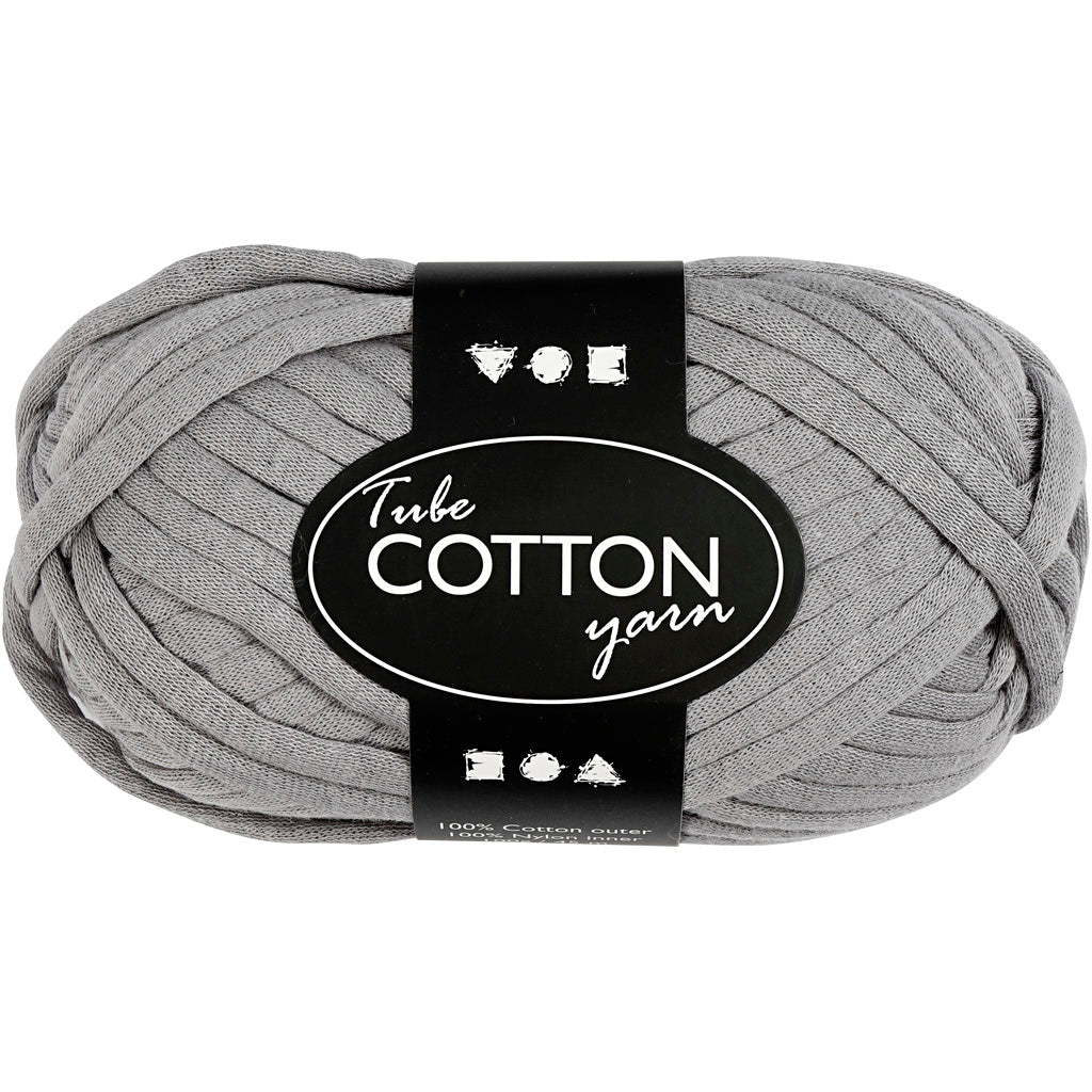 Cotton Tube Yarn, L: 45 M, needle 10-12, grey, 100 g/ 1 ball